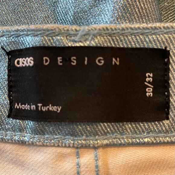 ASOS METALLIC Y2K RETRO VIBES BLUE BUTTON FLY JEANS STRAIGHT SIZE 30 32 - Picture 11 of 14